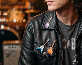 Juego de pines esmaltados de guitarra eléctrica - 4 pines de solapa de música rock - Insignia de pin de esmalte suave - Regalo para músicos y guitarristas