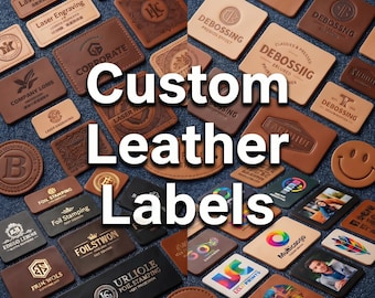 Parches de cuero con logotipo personalizado | Etiquetas de cuero para sombreros, bolsos y prendas de vestir | Grabados, repujados e impresos con UV