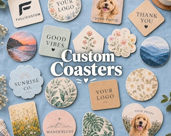 Custom Logo Coasters, Personalized Drink Coasters with Your Photo or Text, Coffee Bar Wedding Coasters, Custom Shape & Size