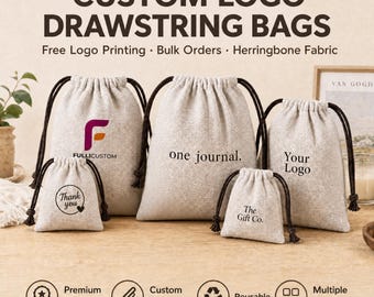 Custom Logo Herringbone Drawstring Bags, Personalized Jewelry Packaging Pouch, Small Gift Bag, Pin Badge Pouch, Bulk Custom Packaging