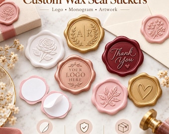 Custom Logo Wax Seal Stickers – Personalized Wax Seals with Optional Self Adhesive Backing for Packaging, Invitations & Gifts