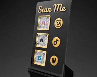 QR Code Display Stand | 3D Printed Base Acrylic Sign | Scan to Pay Social Media Business Sign | Vendor Booth Cashier Counter Sign