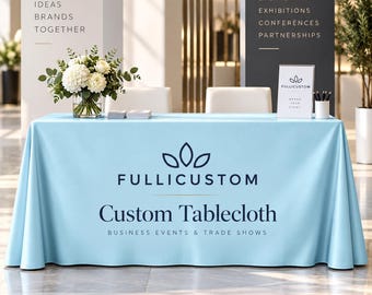 Custom Logo Tablecloth, Personalized Branded Table Cover for Trade Show, Vendor Booth, Craft Fair & Business Events