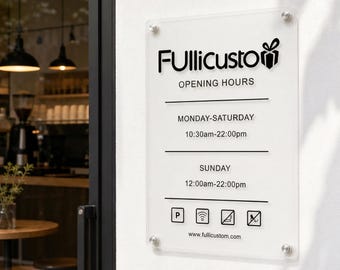 Custom Acrylic Business Sign, Personalized Opening Hours Sign, Office Door Sign, Storefront Logo Sign, Wall Mounted Plaque