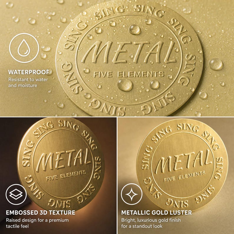 Niestandardowa metalowa naklejka tłoczona | Złoto-srebro | Luksusowa pieczęć z logo | Zaproszenie ślubne | Opakowanie produktu | Branding firmy zdjęcie 6