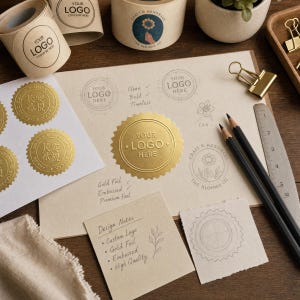 Niestandardowa metalowa naklejka tłoczona | Złoto-srebro | Luksusowa pieczęć z logo | Zaproszenie ślubne | Opakowanie produktu | Branding firmy zdjęcie 4