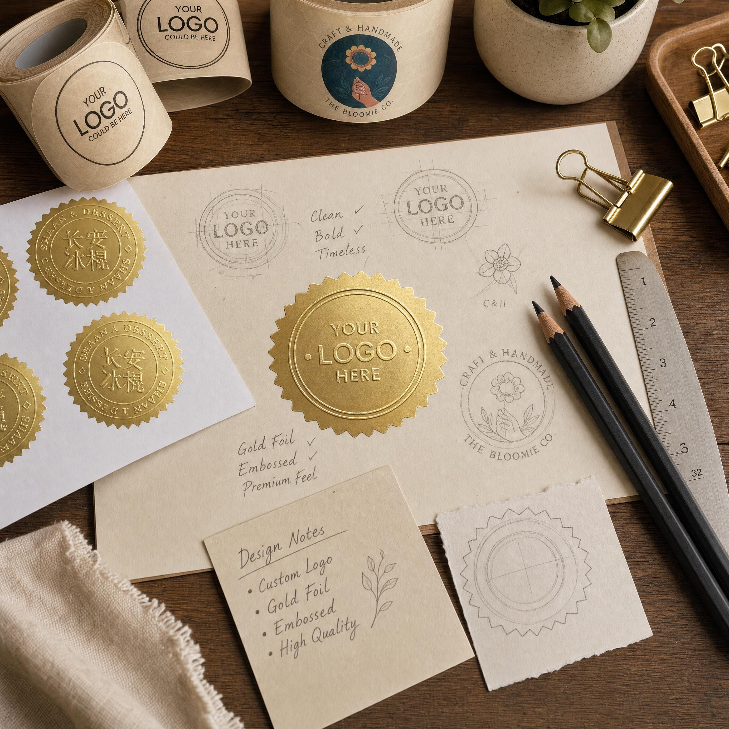 Metal Sticker Embossed Custom Metal Embossed Sticker | Gold Silver | Luxury Logo Seal ...
