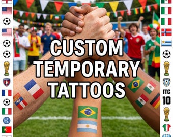 Tatuajes temporales personalizados, pegatinas de tatuajes con logotipo personalizado, resistentes al agua, ideales para fiestas, calcomanías de tatuajes con bandera, nombre y texto personalizados.