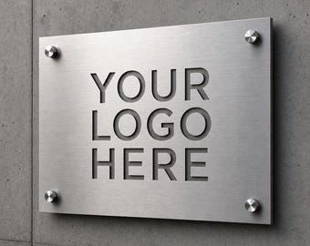 Custom Stainless Steel Logo Sign, Brushed Metal Business Sign, Personalized Company Logo Plaque, Office Wall Sign, Modern Storefront Sign
