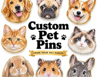 Custom Pet Photo Epoxy Pin, Personalized Dog Cat Portrait Pin, Pet Memorial Badge, Custom Animal Lapel Pin, Keepsake Gift