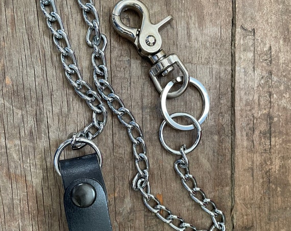 Wallet chain keyfob black bison leather key holder belt loop keychain