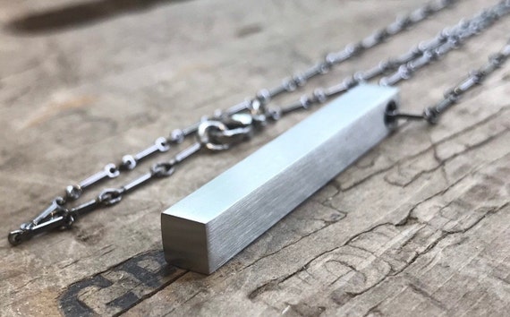 Mens Personalized Necklace Stainless Steel Bar Necklace 4 Sided Dad Hipster Daddy Necklace bar dad