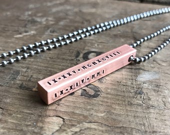 Dad Gift Copper Necklace Mens Personalized Necklace Copper Bar 4 Sided Custom Dad Hipster Daddy gift