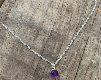 Tiny 4 or 6mm Amethyst Necklace sterling silver and Amethyst charm necklace