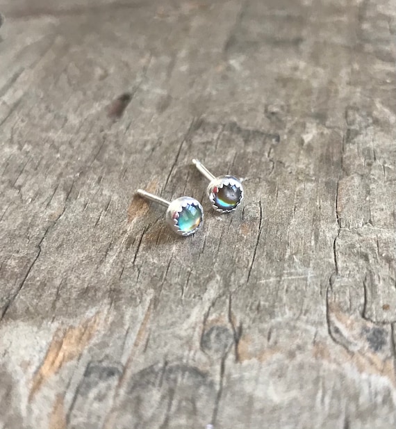 Natural Abalone Shell Stud Earrings || Sterling silver Studs || Earrings Sterling Silver Small Earrings