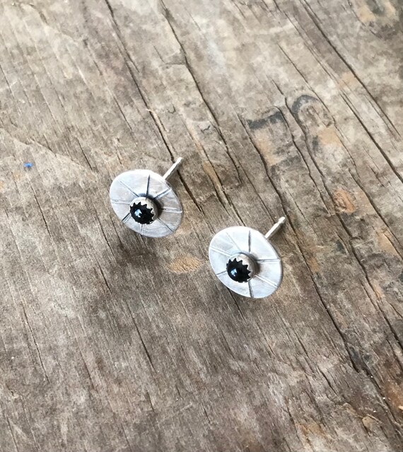 Onyx handmade silver earring studs black gemstone earrings