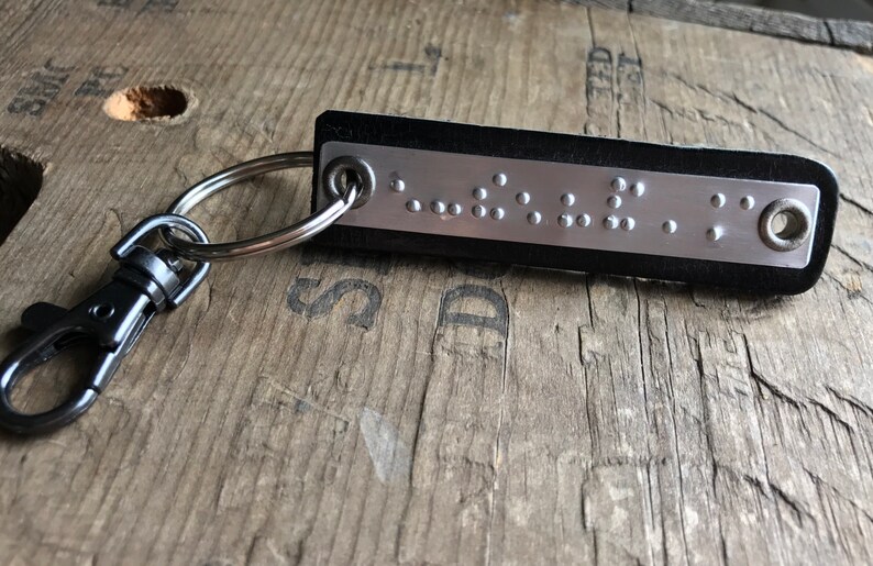 Morse Code Keychain Custom Personalized Leather key fob with your Secret Message or Braille