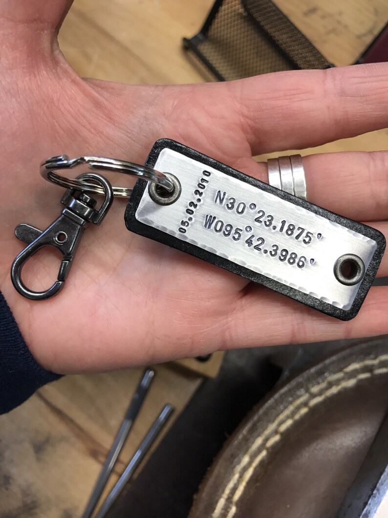 Men's Leather Keychain Personalized GPS Coordinates Etsy