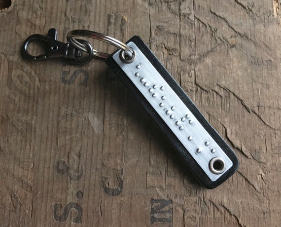 Personalized Braille keychain Personalized Leather keyfob Custom Braille Message