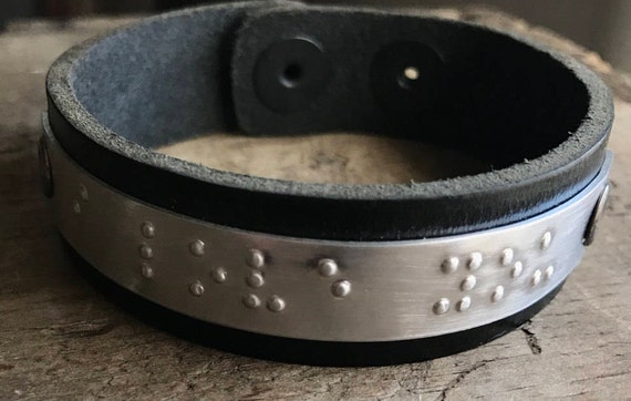 Personalized Braille Bracelet Personalized Unisex Leather Bracelet Custom Braille Message