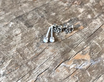 Mini Opal Stud 2mm Earrings Sterling Silver Gemstone Studs || Natural Australian Opal Tiny Earrings