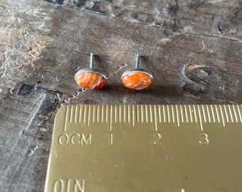 Orange Spiny oyster Earrings Sterling Silver Gemstone Stud Earrings || Sterling spiny oyster Studs || Earrings Sterling Silver studs