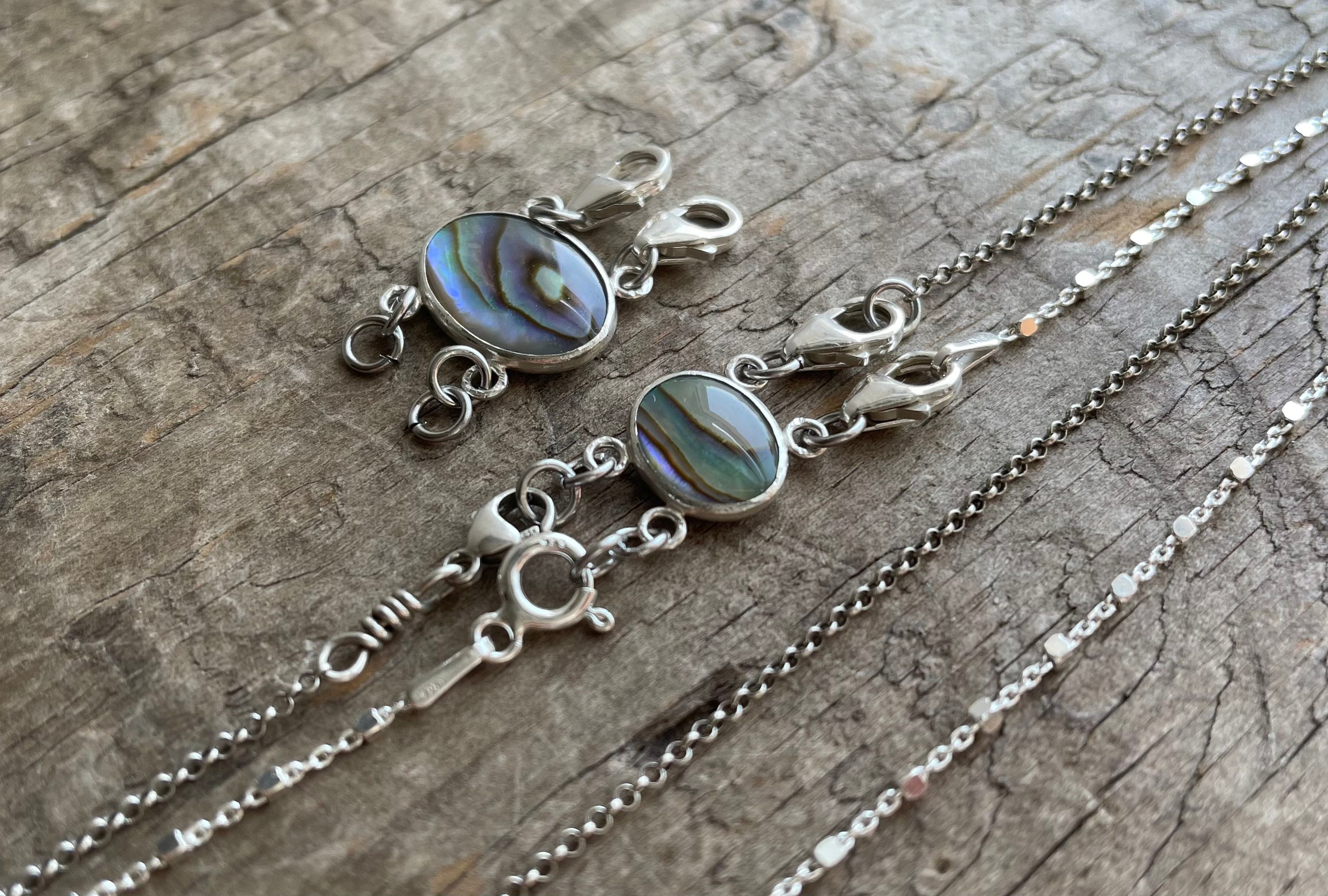 Sterling necklace separator detangler 2 necklace sterling silver separator Paua Abalone shell in