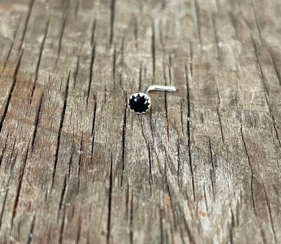 Handmade Black Onyx 3mm Nose stud nose ring solid sterling silver