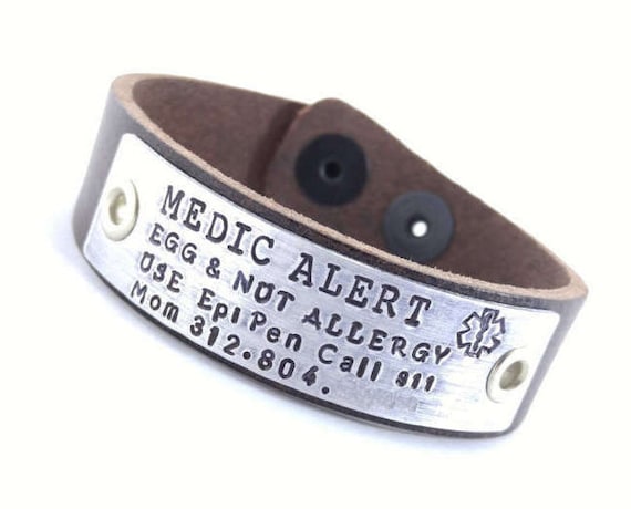 Leather Medical Bracelet Custom Medical Alert Jewelry Custom Made Allergy alert Medication