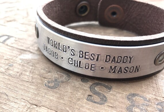 Custom Dad Bracelet Personalized Men's Leather Bracelet Leather Worlds Best Dad bracelet