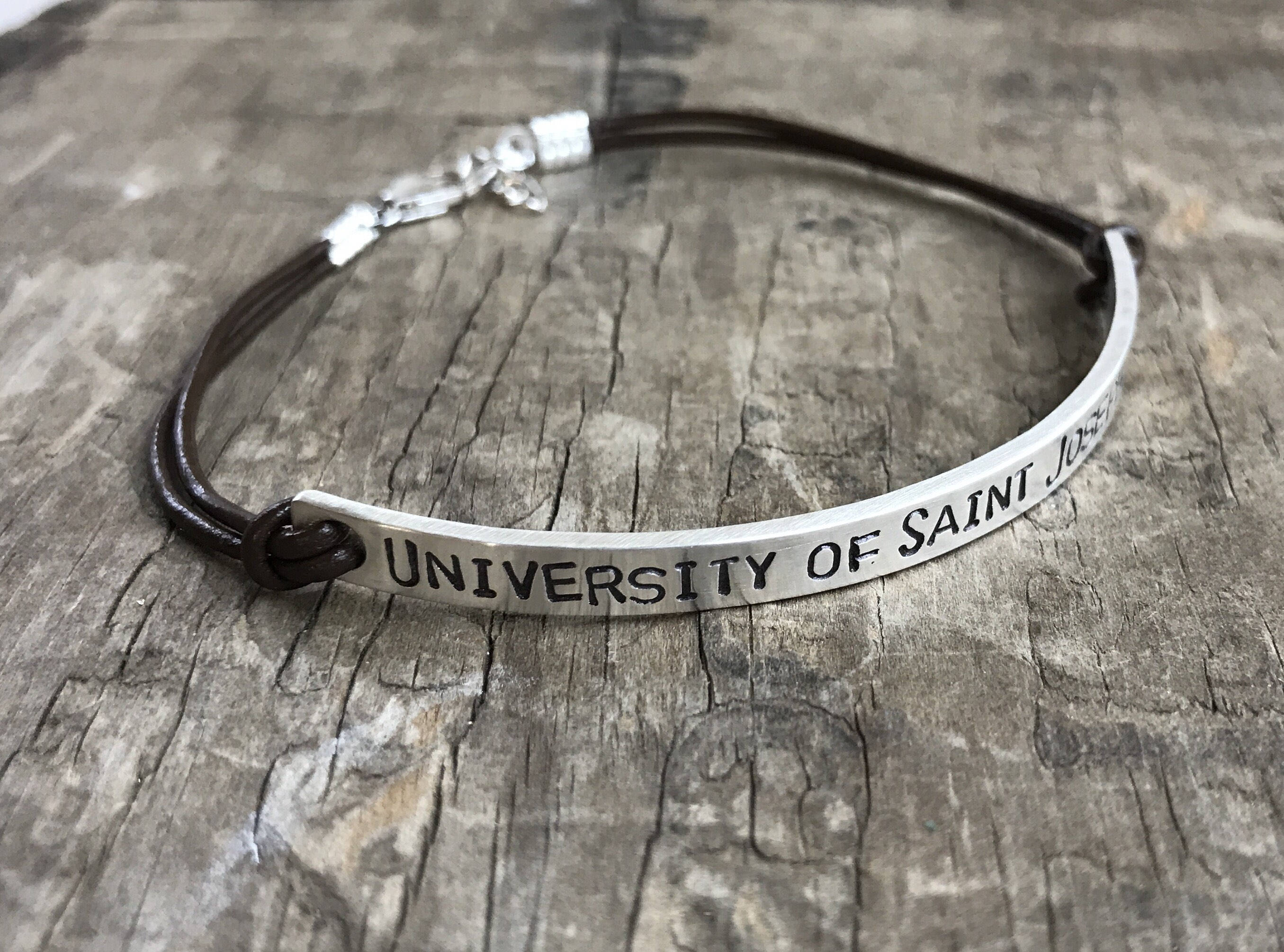 Personalized graduation Bracelet Silver & Leather Sterling Silver