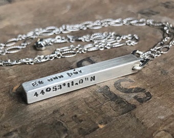 Men's Personalized Necklace Sterling Silver SOLID Bar Necklace 4 Sided Dad Hipster Daddy Necklace bar dad