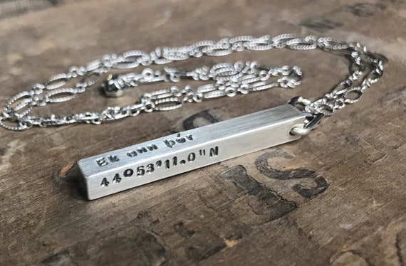 Men's Personalized Necklace Sterling Silver SOLID Bar Necklace 4 Sided Dad Hipster Daddy Necklace bar dad