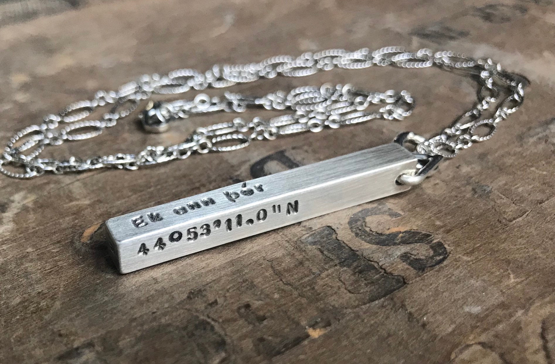 Men's Personalized Necklace Sterling Silver SOLID Bar Necklace 4 Sided