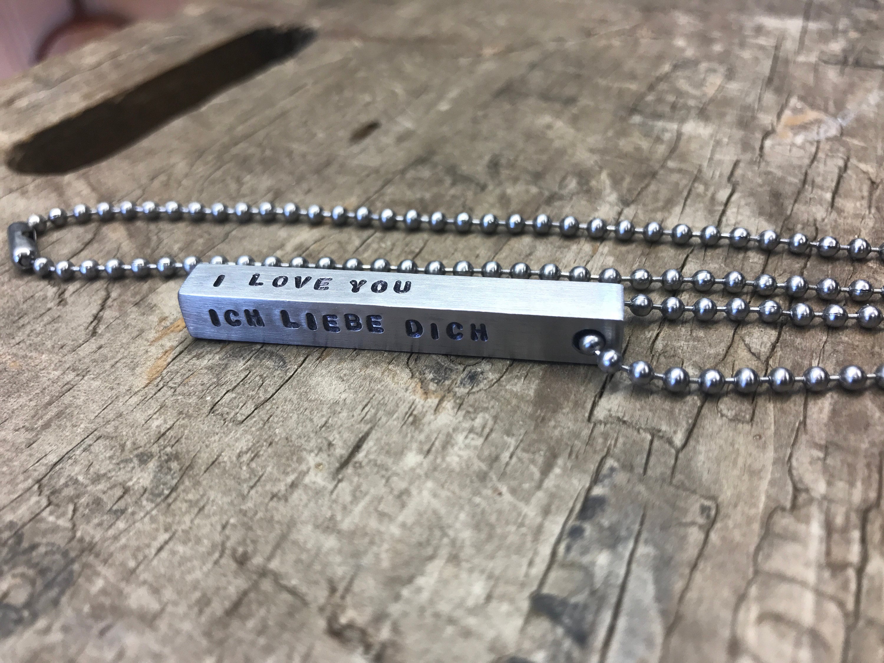 Mens Personalized Necklace Stainless Steel Bar Necklace 4 Sided Dad