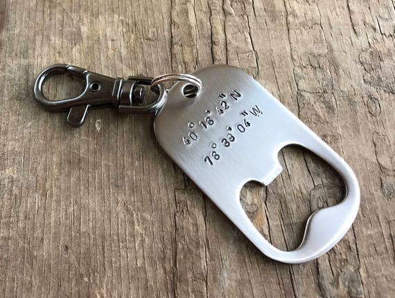 Longitude Latitude Bottle Opener Personalized Keychain Anniversary Wedding Location Stainless Steel Men's Beer Bottle Opener