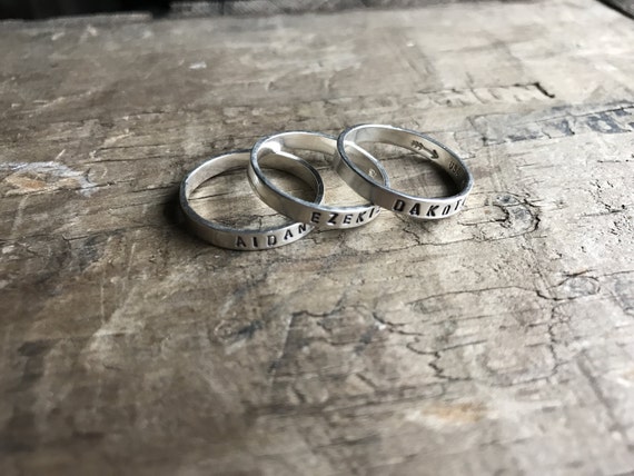 Personalized Mom Ring Womens Sterling Silver Childrens Names Ring Stacking Skinny Rings Kids Names