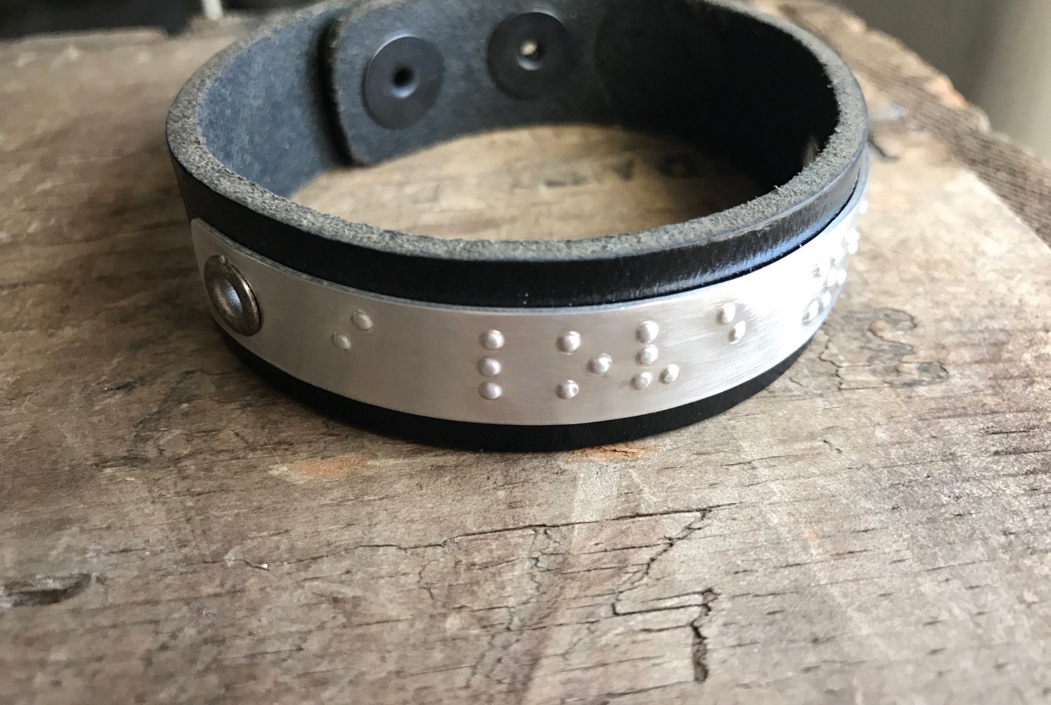Personalized Braille Bracelet with your Custom Braille Message Leather Cuff