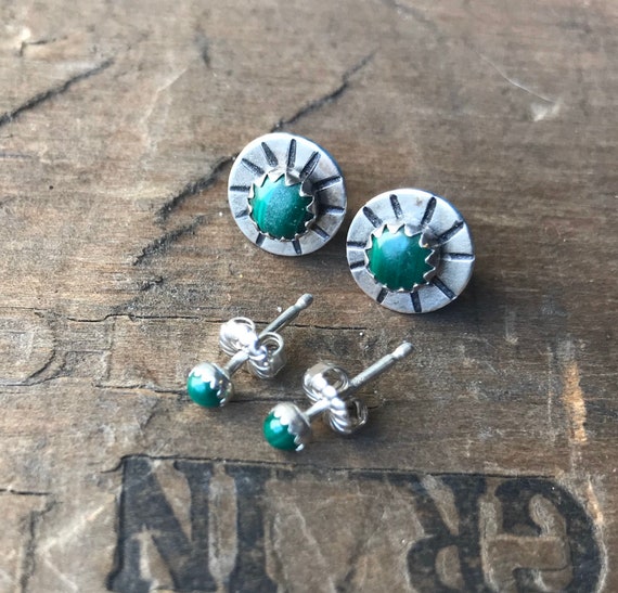 Malachite handmade silver earring studs green earrings