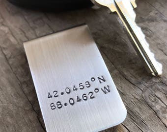 Personalized Money Clip Custom longitude latitude or Initials Moneyclip One Inch Wide Money Clip Personalized Graduation Gift