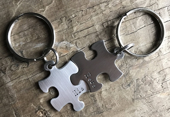 Puzzle Keychains Set of 2 Puzzle pieces Best Friends Couples or His & Hers Stainless Steel Keychains