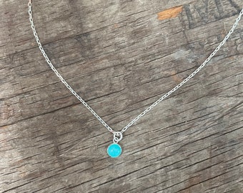 Small Amazonite Necklace sterling silver and 6mm Aquamarine Virgo Birthstone charm necklace