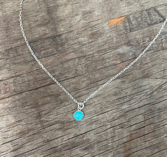 Small Amazonite Necklace sterling silver and 6mm Aquamarine Virgo Birthstone charm necklace