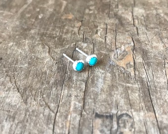 U.S. Turquoise Sleeping Beauty Mine Earrings Sterling Silver Gemstone Stud Earrings || Turquoise Studs || Sterling Silver Small Earrings 4mm