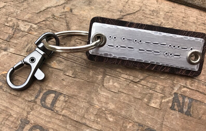 Morse Code Keychain Custom Personalized Leather key fob with your Secret Message or Braille