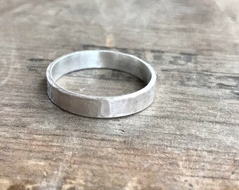 Mens Personalized Ring Band Wedding band || Rustic Sterling Silver