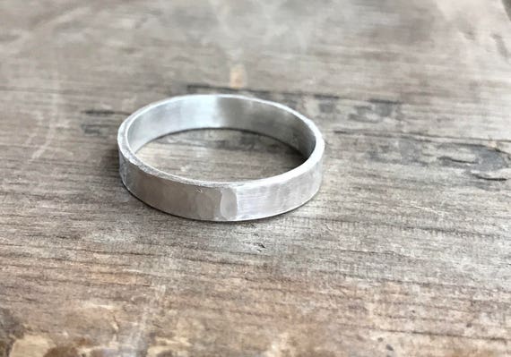 Mens Personalized Ring Band Wedding band || Rustic Sterling Silver