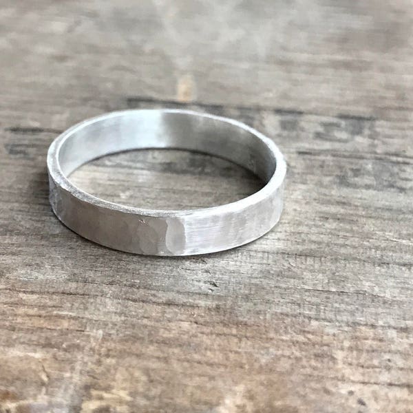 Mens Personalized Ring Band Wedding band || Rustic Sterling Silver