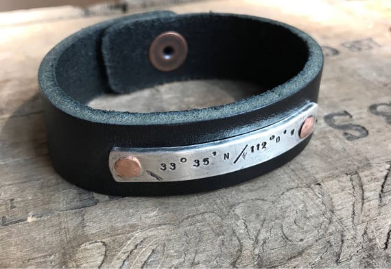 Personalized Silver Leather Bracelet Sterling Silver Personalized Bracelet Solid Sterling Rustic Silver & leather