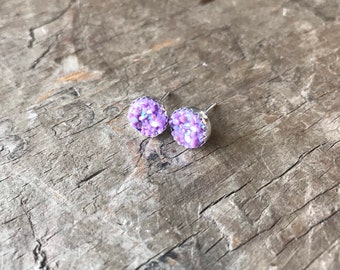 Rainbow Lavender Pastel Purple Druzy Earrings Silver Stud Earrings Sterling Silver Faux Druzy Stud Sparkly Druzy Sterling Silver studs 8mm